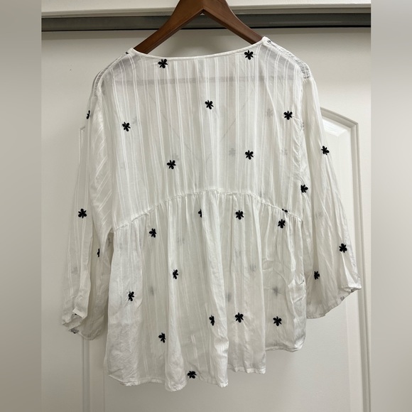 MNG Suit Embroidered Floral Oversized Button Down Babydoll Top - Picture 4 of 7